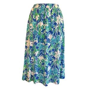 Vintage Gay Boyer Blue and Green Floral Pocketed Skirt, Size 14